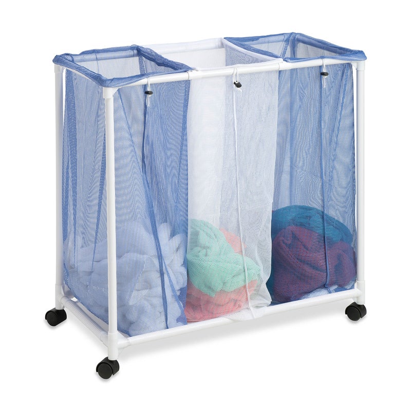 Honey Can Do Honey-Can-Do HMP-01629 3 bag mesh laundry sorter, 30.5" x 15.3" x 30" , Blue/White - Image 1